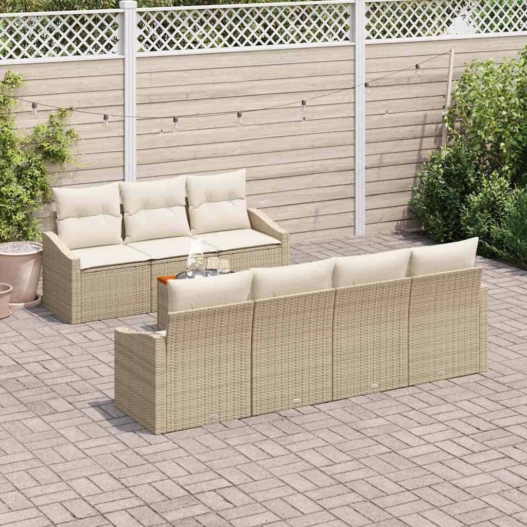 Conjunto de sofás de jardín 8 pcs Beige y Crema ratán sintético