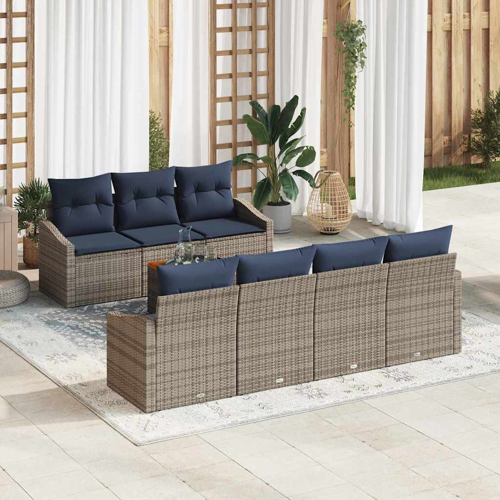 Conjunto de sofás de jardín 8 pcs Gris y azul marino