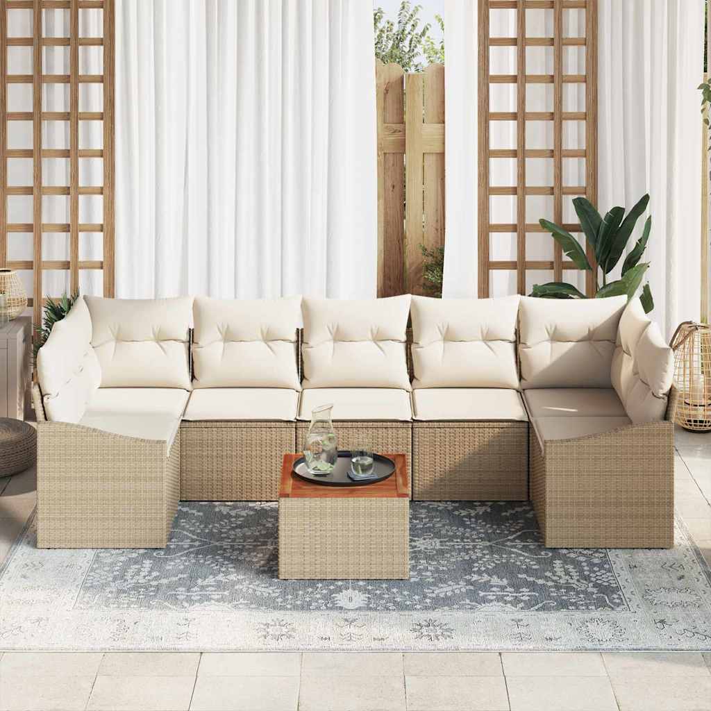 Conjunto de sofás de jardín 8 pcs Beige y Crema ratán sintético