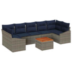 Conjunto de sofás de jardín 8 pcs Gris y azul marino