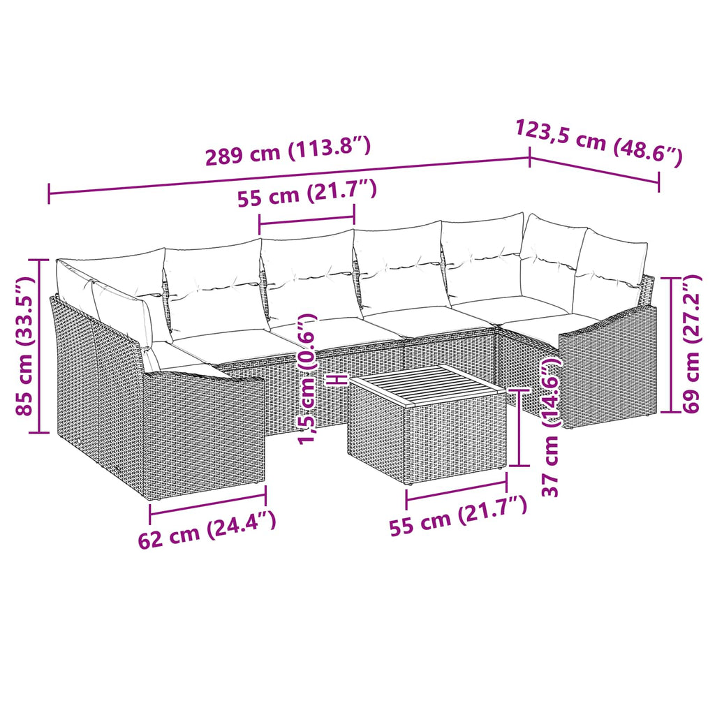 Conjunto de sofás de jardín 8 pcs Gris y azul marino
