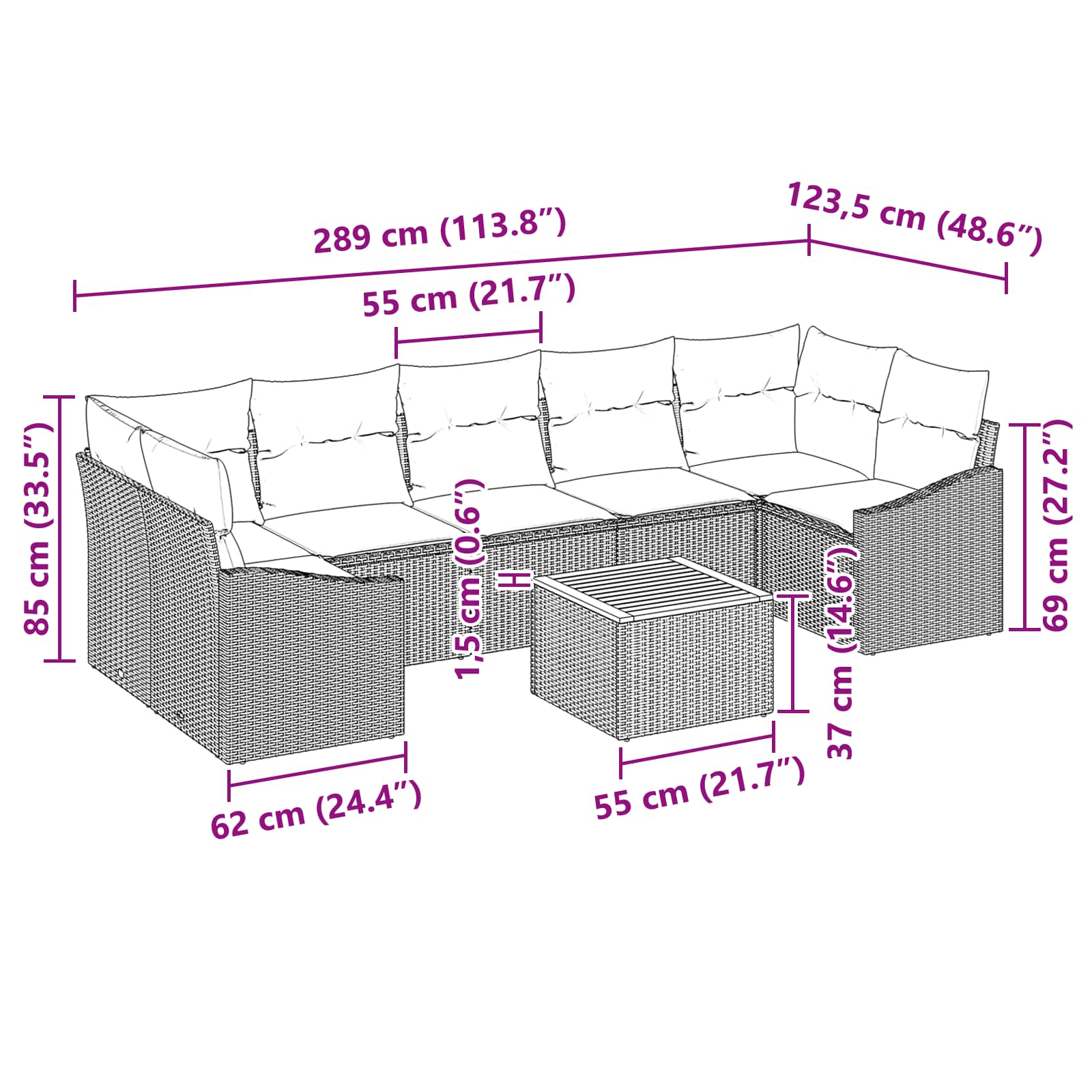 Conjunto de sofás de jardín 8 pcs Gris y azul marino