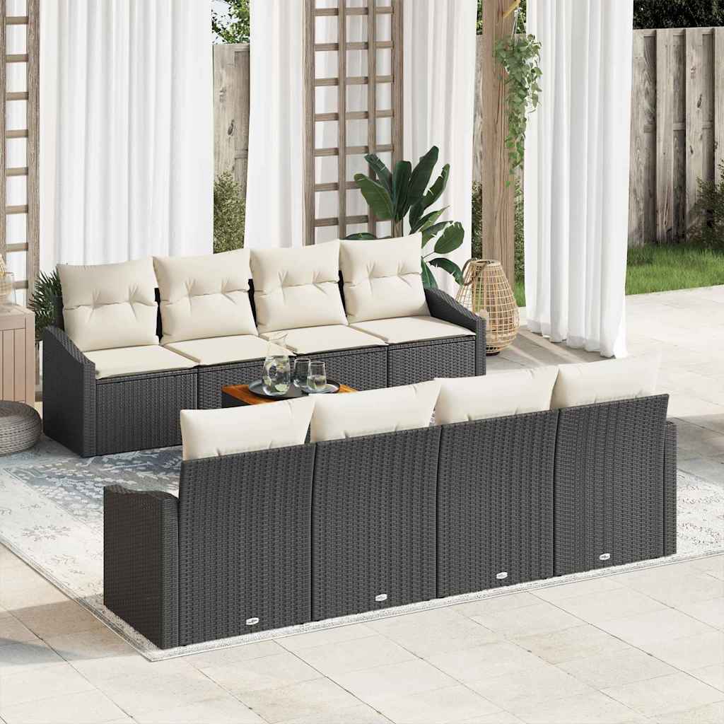 Conjunto de sofás de jardín 9 pcs Negro y crema ratán sintético