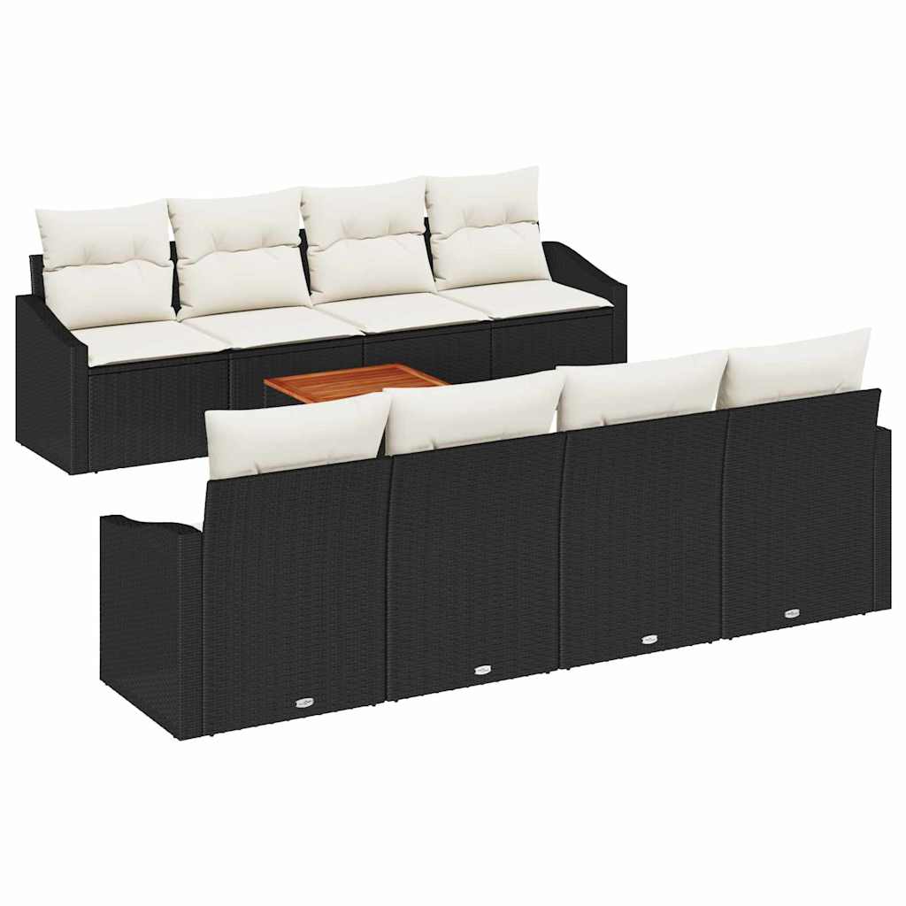 Conjunto de sofás de jardín 9 pcs Negro y crema ratán sintético