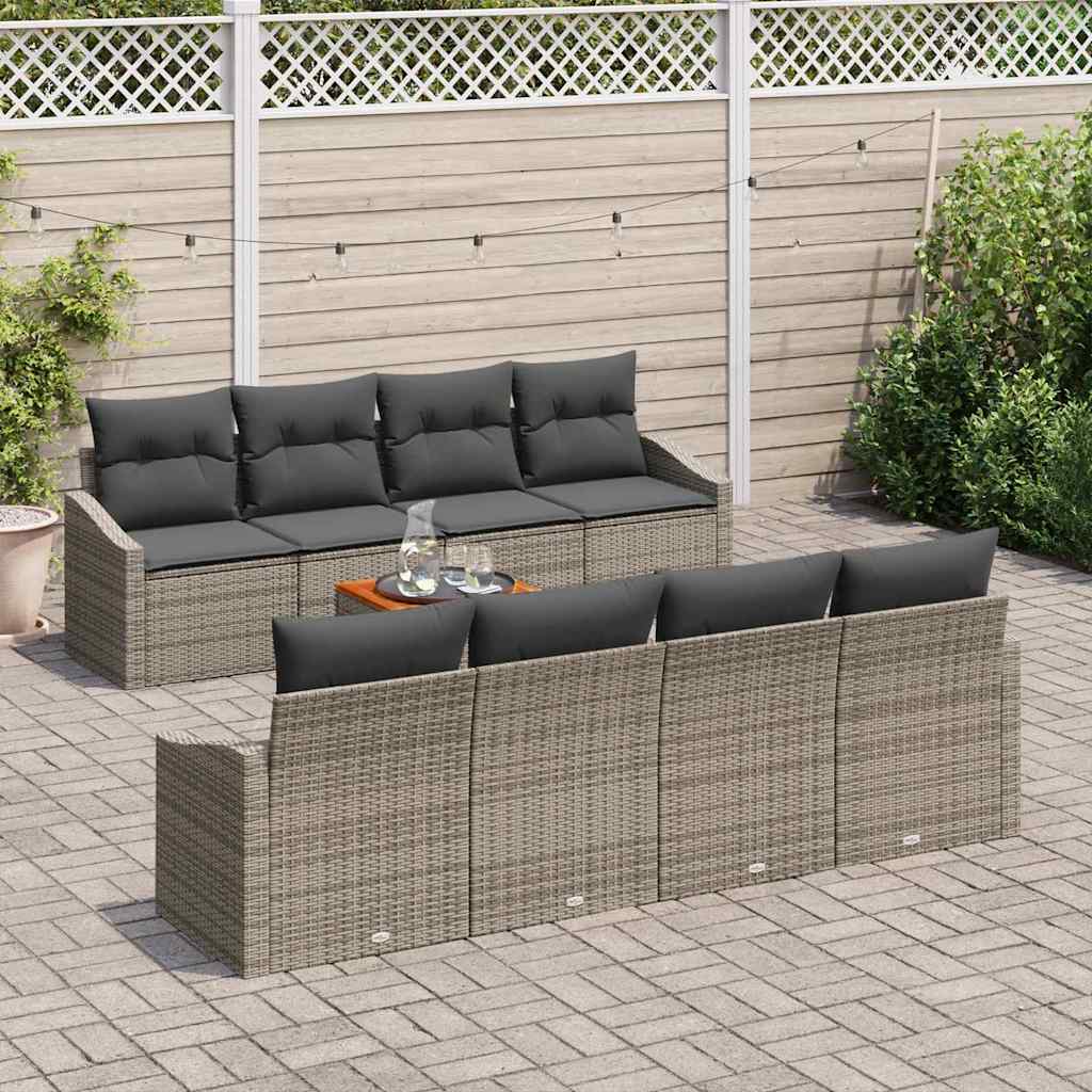 Conjunto de sofás de jardín 9 pcs Gris ratán sintético