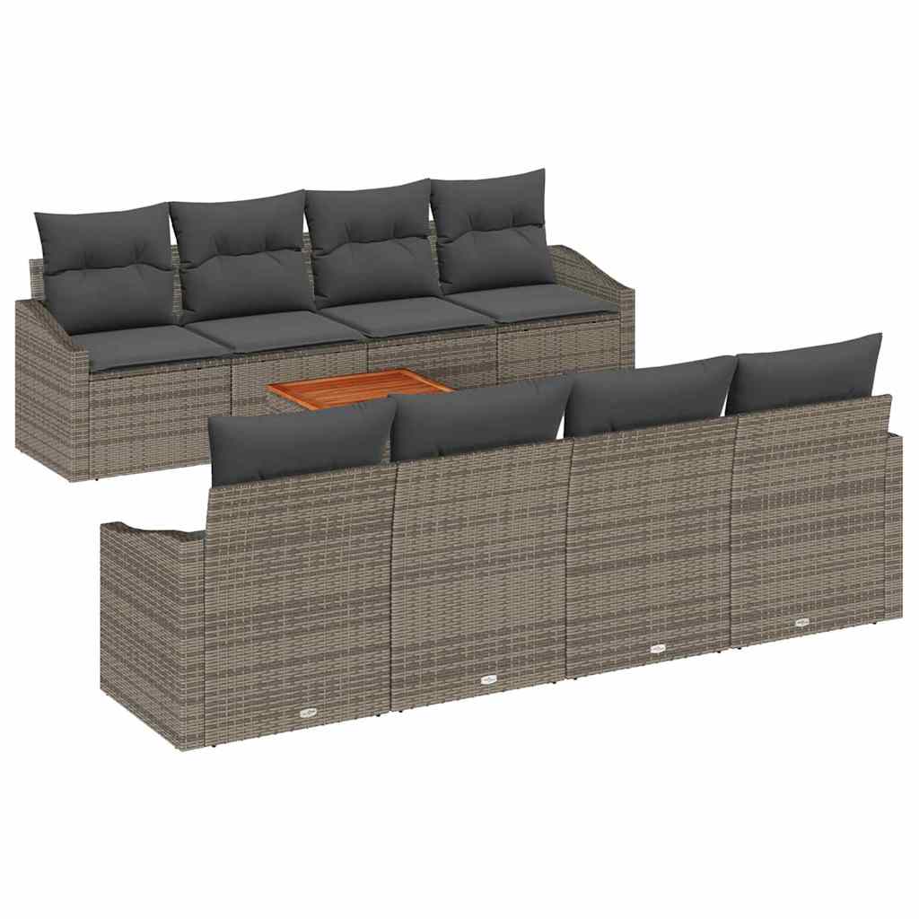Conjunto de sofás de jardín 9 pcs Gris ratán sintético