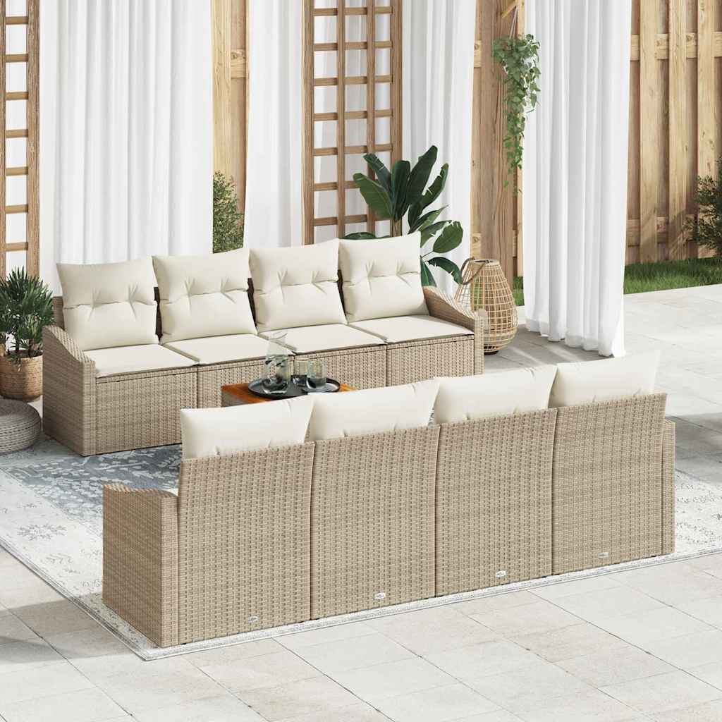 Conjunto de sofás de jardín 9 pcs Beige y Crema ratán sintético