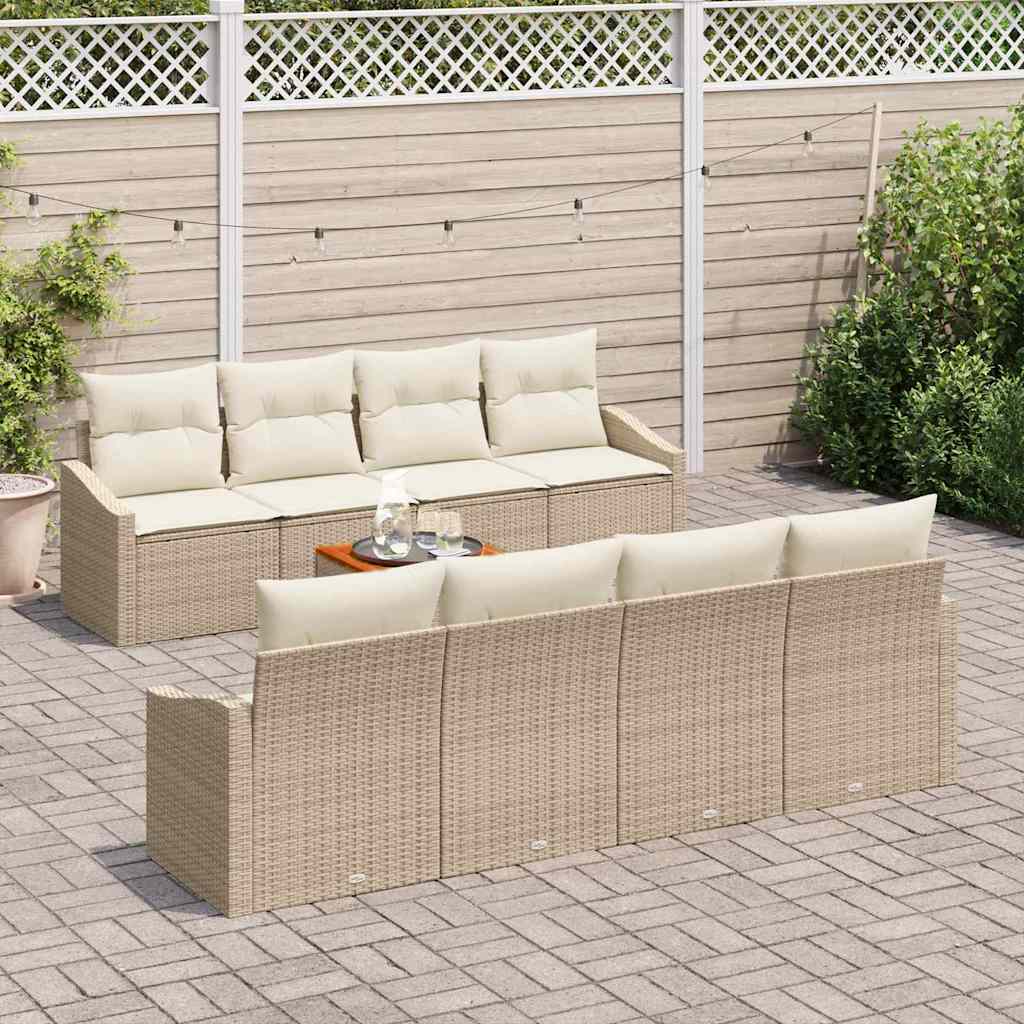 Conjunto de sofás de jardín 9 pcs Beige y Crema ratán sintético