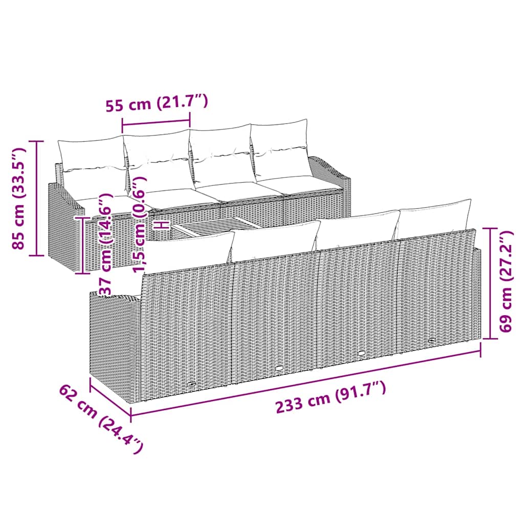 Conjunto de sofás de jardín 9 pcs Beige y Crema ratán sintético