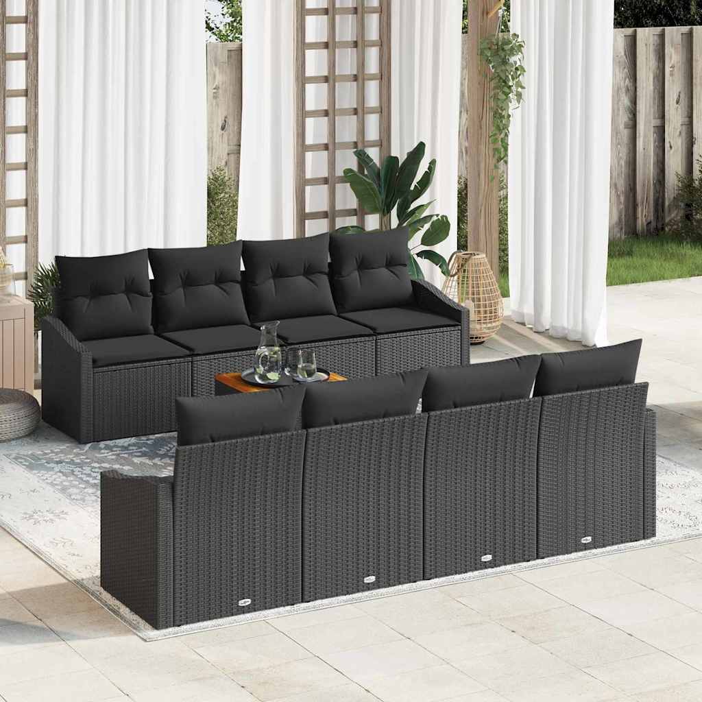 Conjunto de sofás de jardín 9 pcs Negro ratán sintético