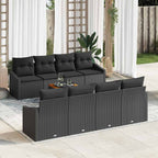 Conjunto de sofás de jardín 9 pcs Negro ratán sintético