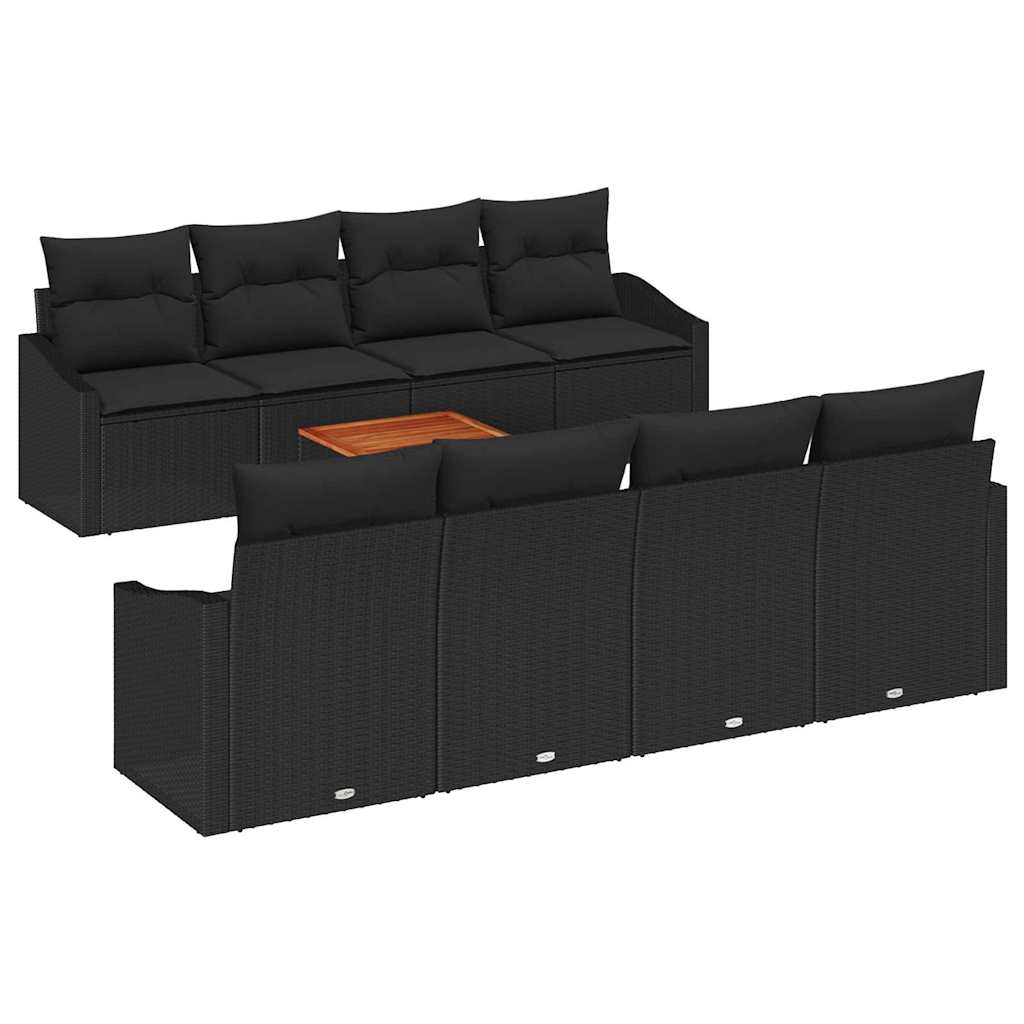 Conjunto de sofás de jardín 9 pcs Negro ratán sintético