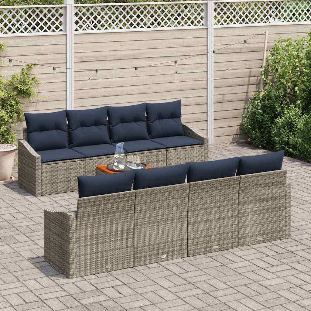 Conjunto de sofás de jardín 9 pcs Gris y azul marino