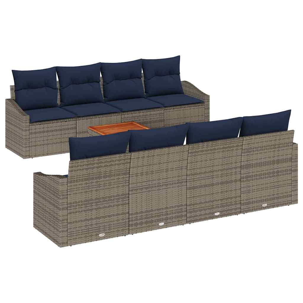 Conjunto de sofás de jardín 9 pcs Gris y azul marino