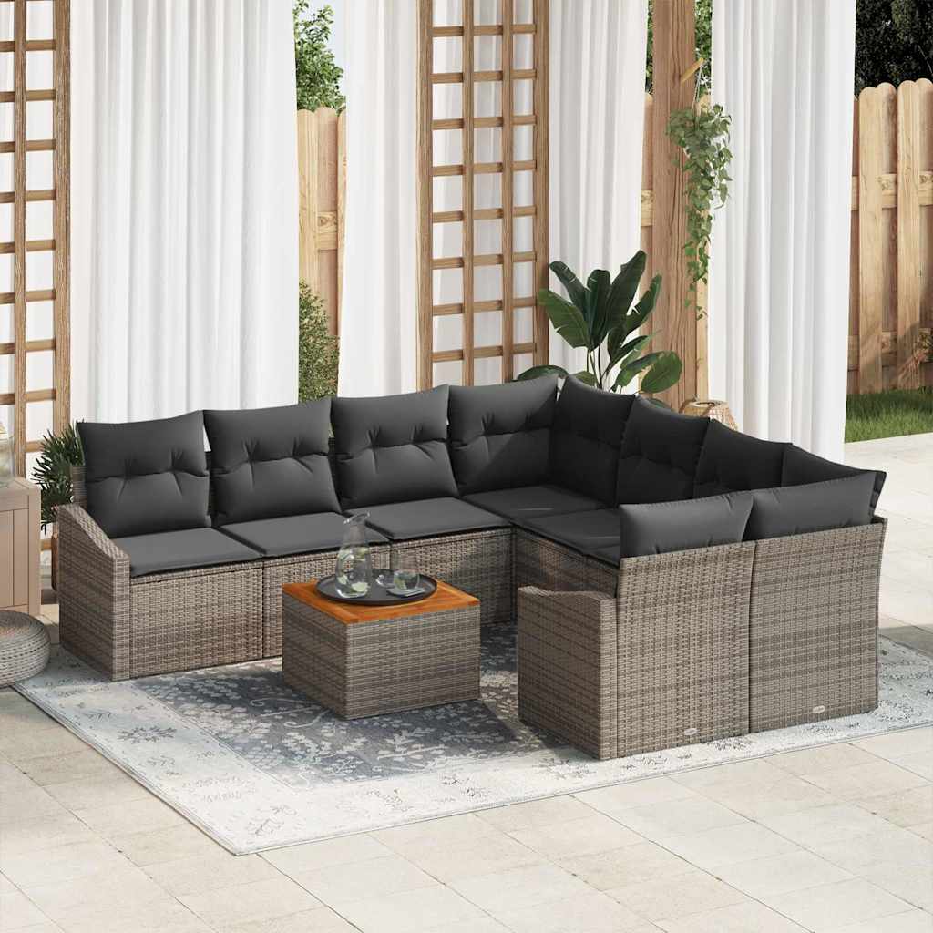 Conjunto de sofás de jardín 9 pcs Beige y Crema ratán sintético