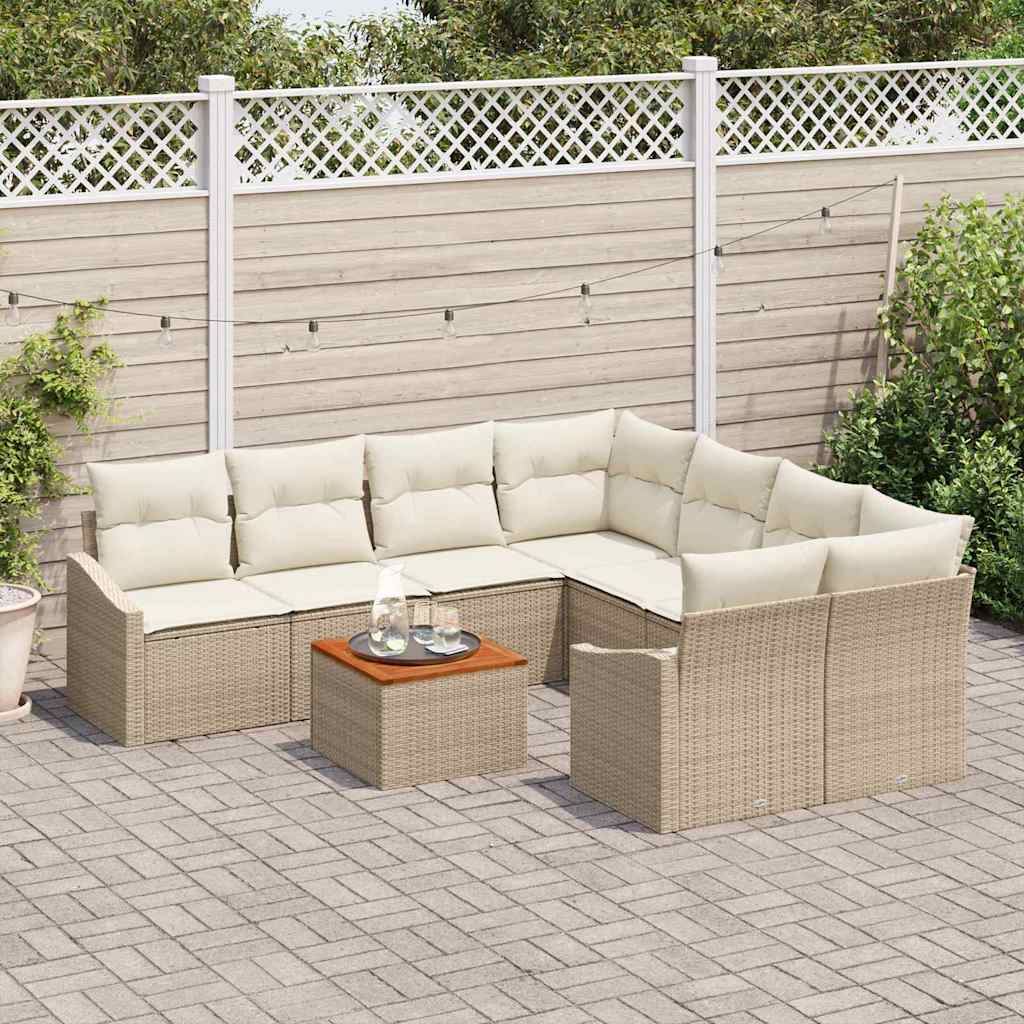 Conjunto de sofás de jardín 9 pcs Beige y Crema ratán sintético