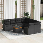 Conjunto de sofás de jardín 9 pcs Negro ratán sintético