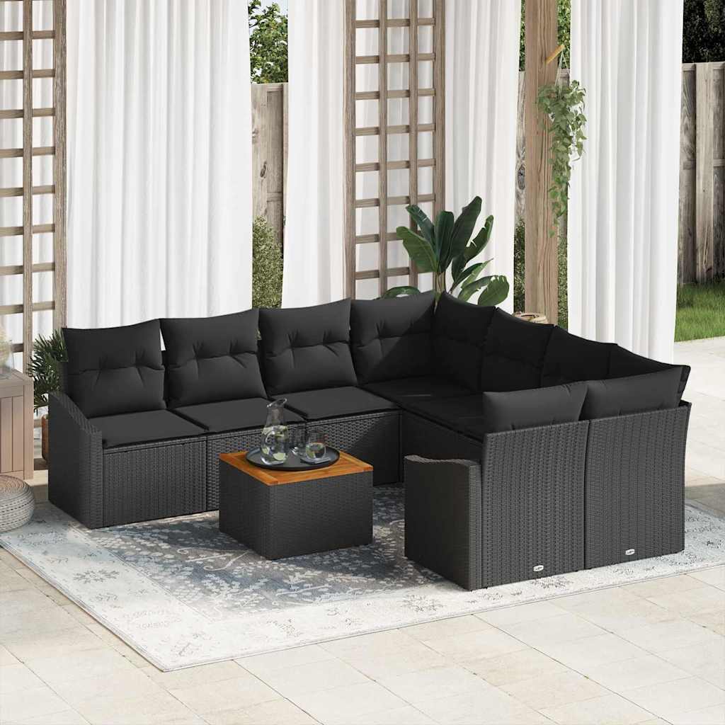 Conjunto de sofás de jardín 9 pcs Negro ratán sintético