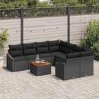 Conjunto de sofás de jardín 9 pcs Negro ratán sintético