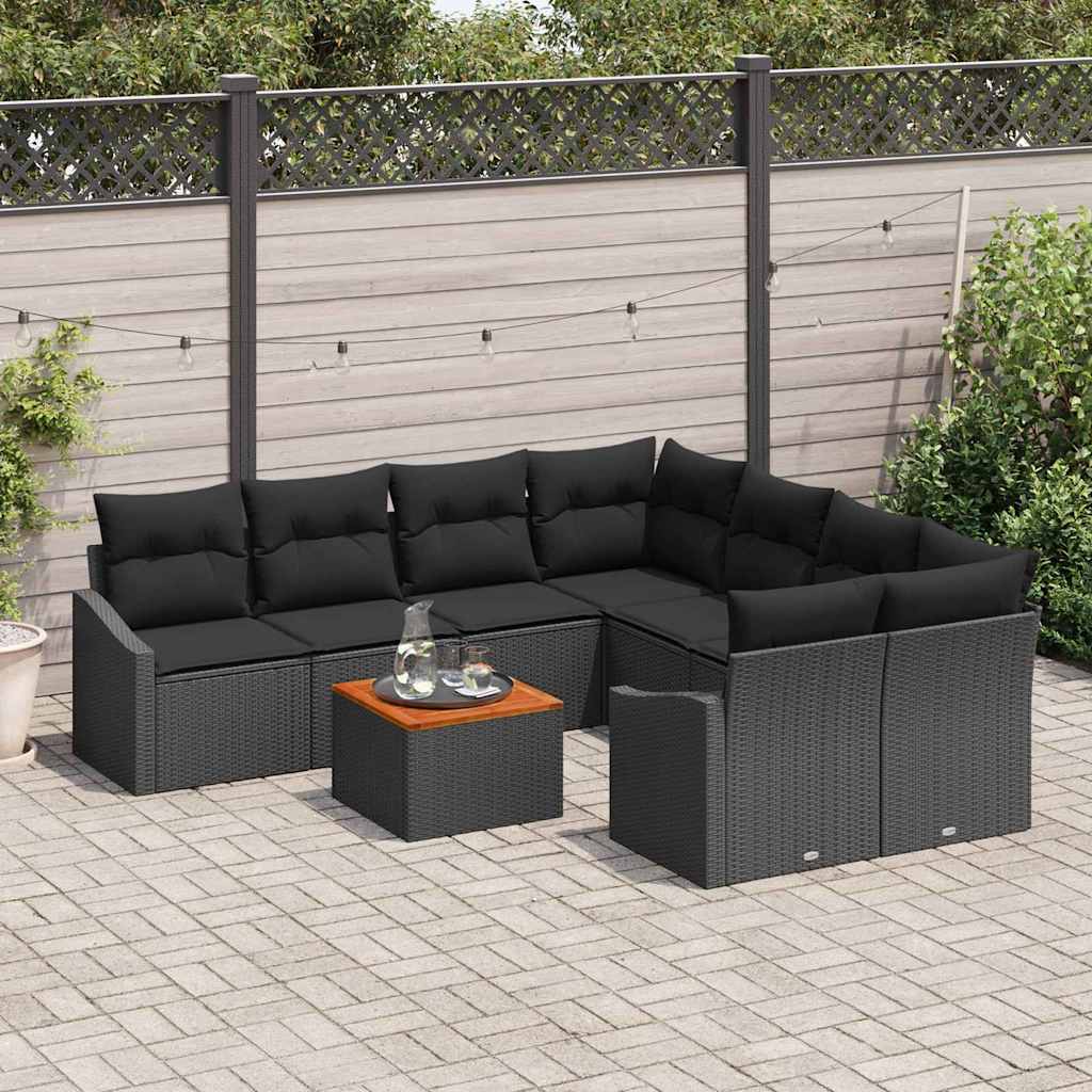 Conjunto de sofás de jardín 9 pcs Negro ratán sintético