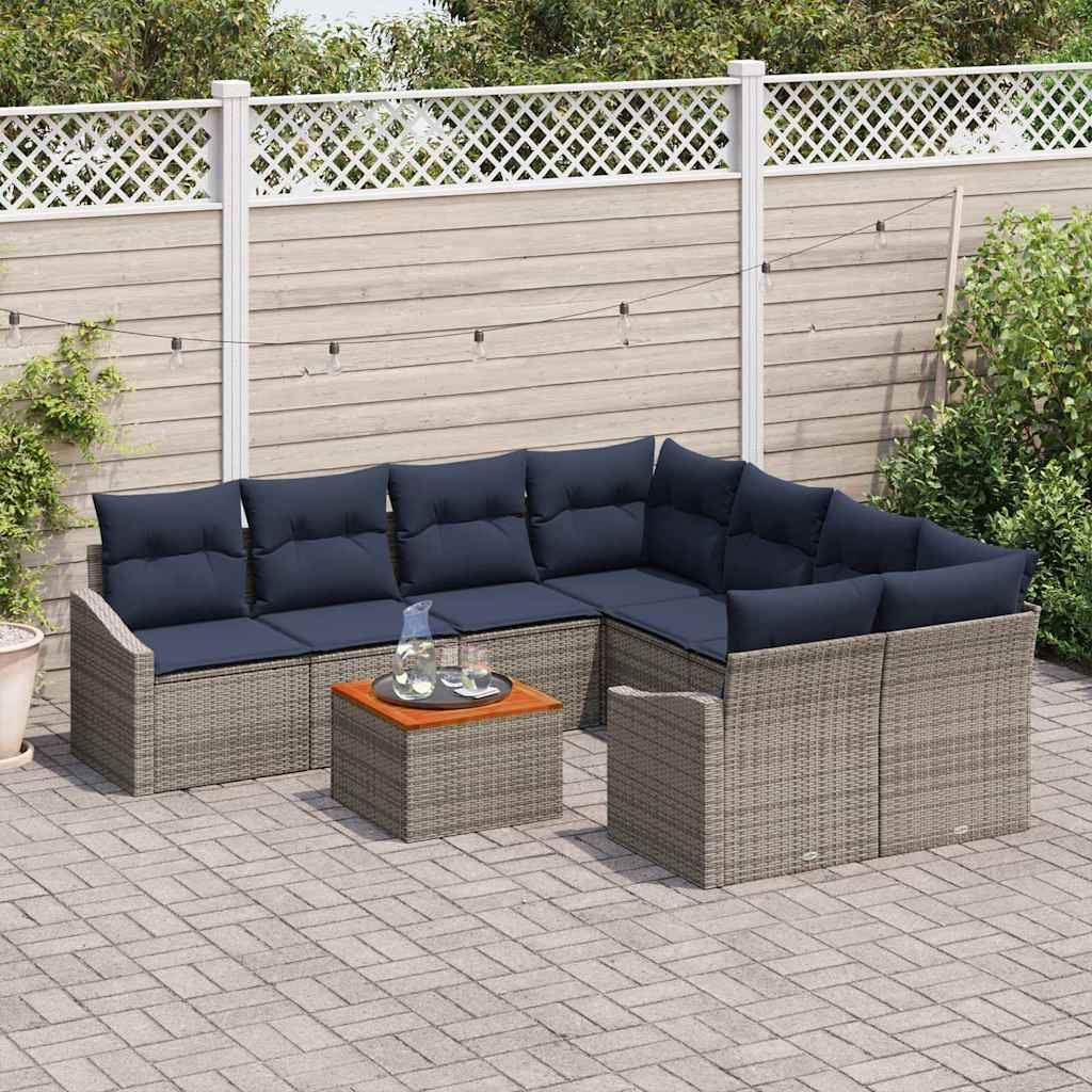 Conjunto de sofás de jardín 9 pcs Gris y azul marino