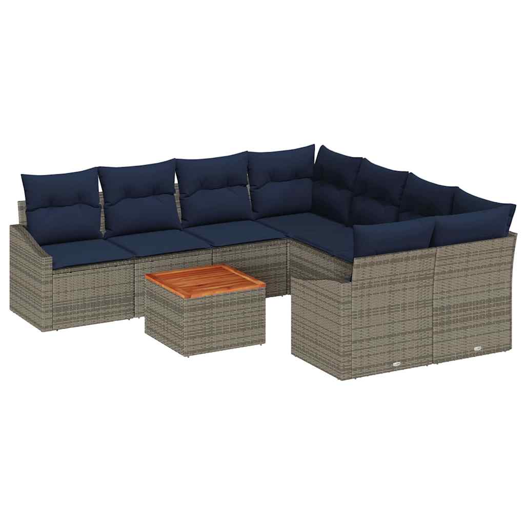 Conjunto de sofás de jardín 9 pcs Gris y azul marino