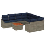 Conjunto de sofás de jardín 9 pcs Gris y azul marino