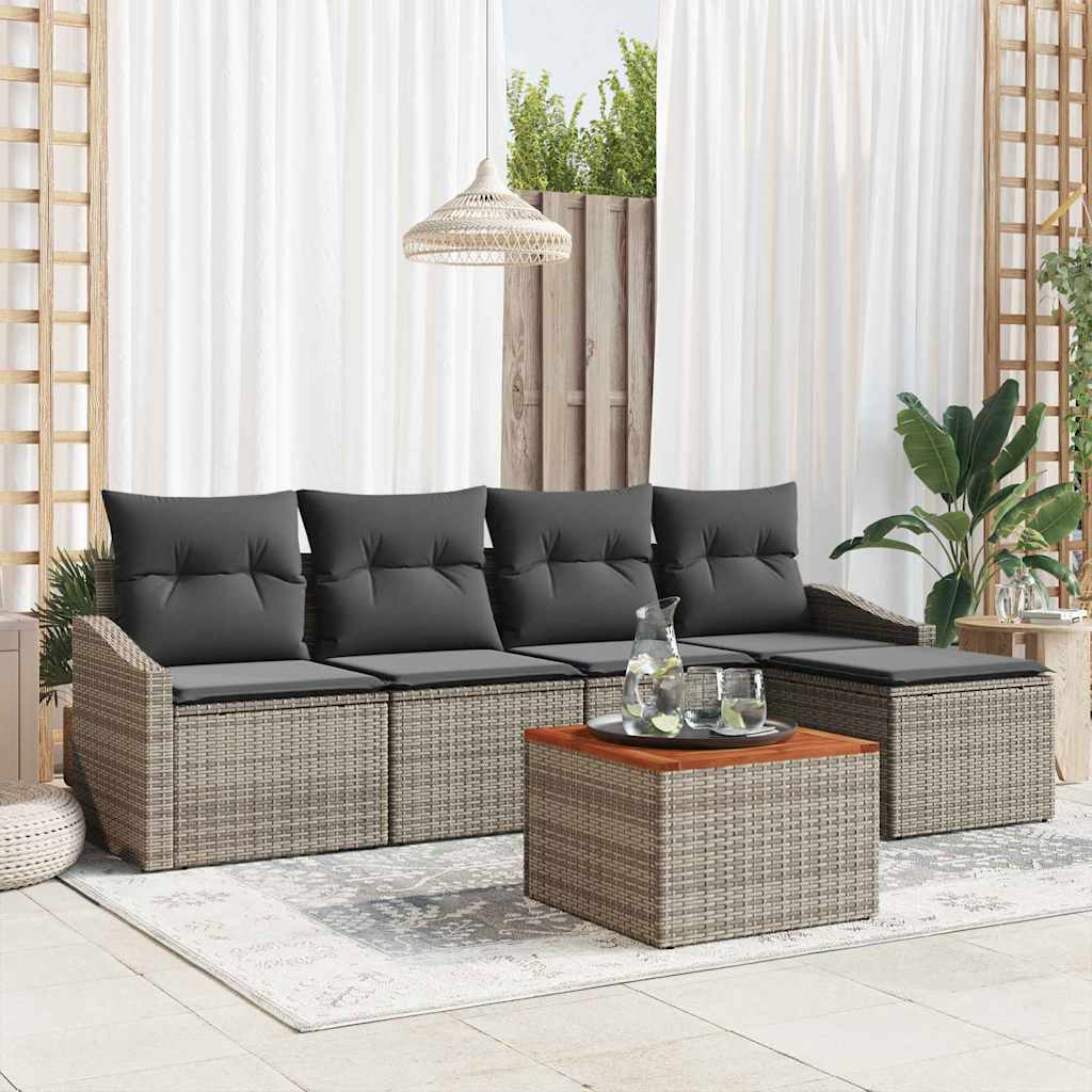 9-Piece Gray Rattan Polyester Garden Sofa Set
