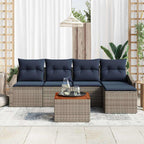 Conjunto de sofás de jardín 6 pcs Gris y azul marino