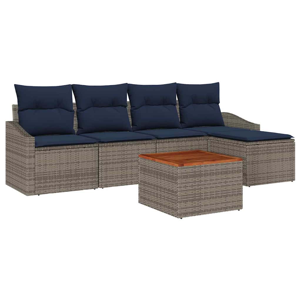 Conjunto de sofás de jardín 6 pcs Gris y azul marino