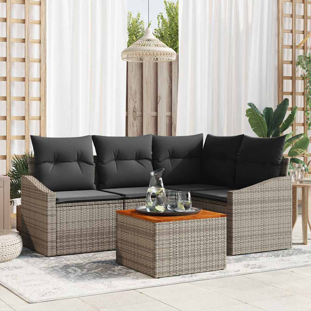Conjunto de sofás de jardín 5 pcs Beige y Crema ratán sintético