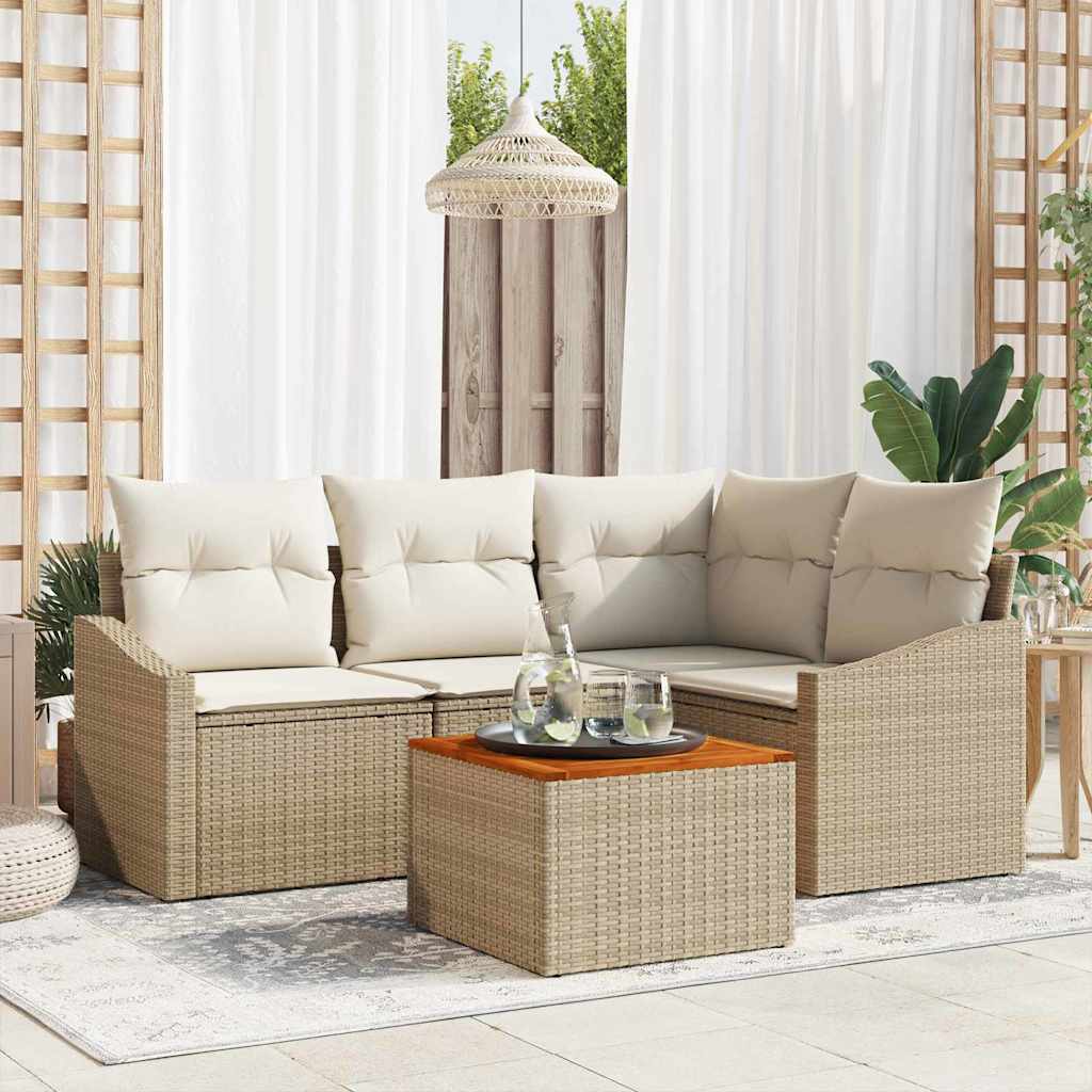 Conjunto de sofás de jardín 5 pcs Beige y Crema ratán sintético