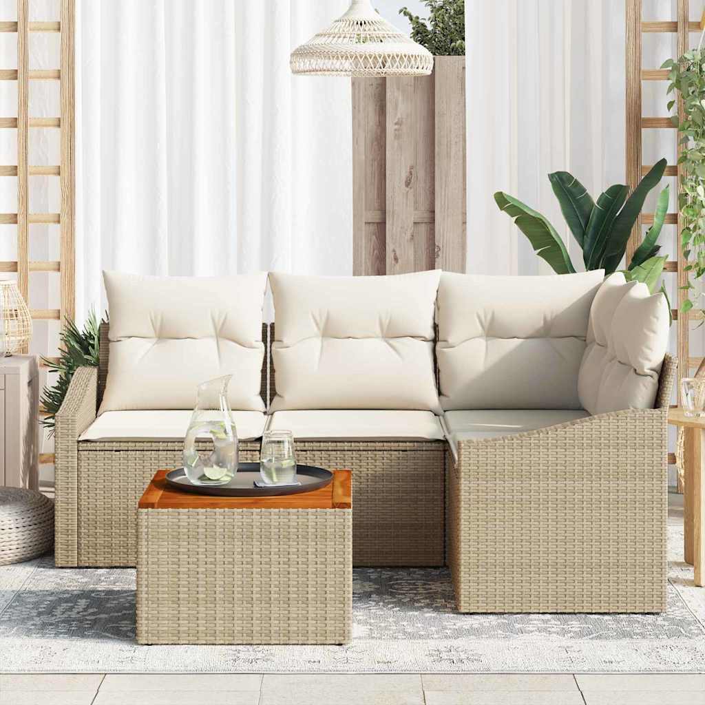Conjunto de sofás de jardín 5 pcs Beige y Crema ratán sintético