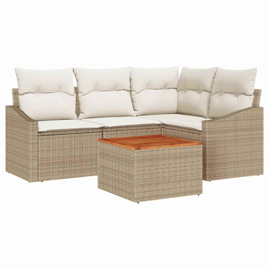 Conjunto de sofás de jardín 5 pcs Beige y Crema ratán sintético