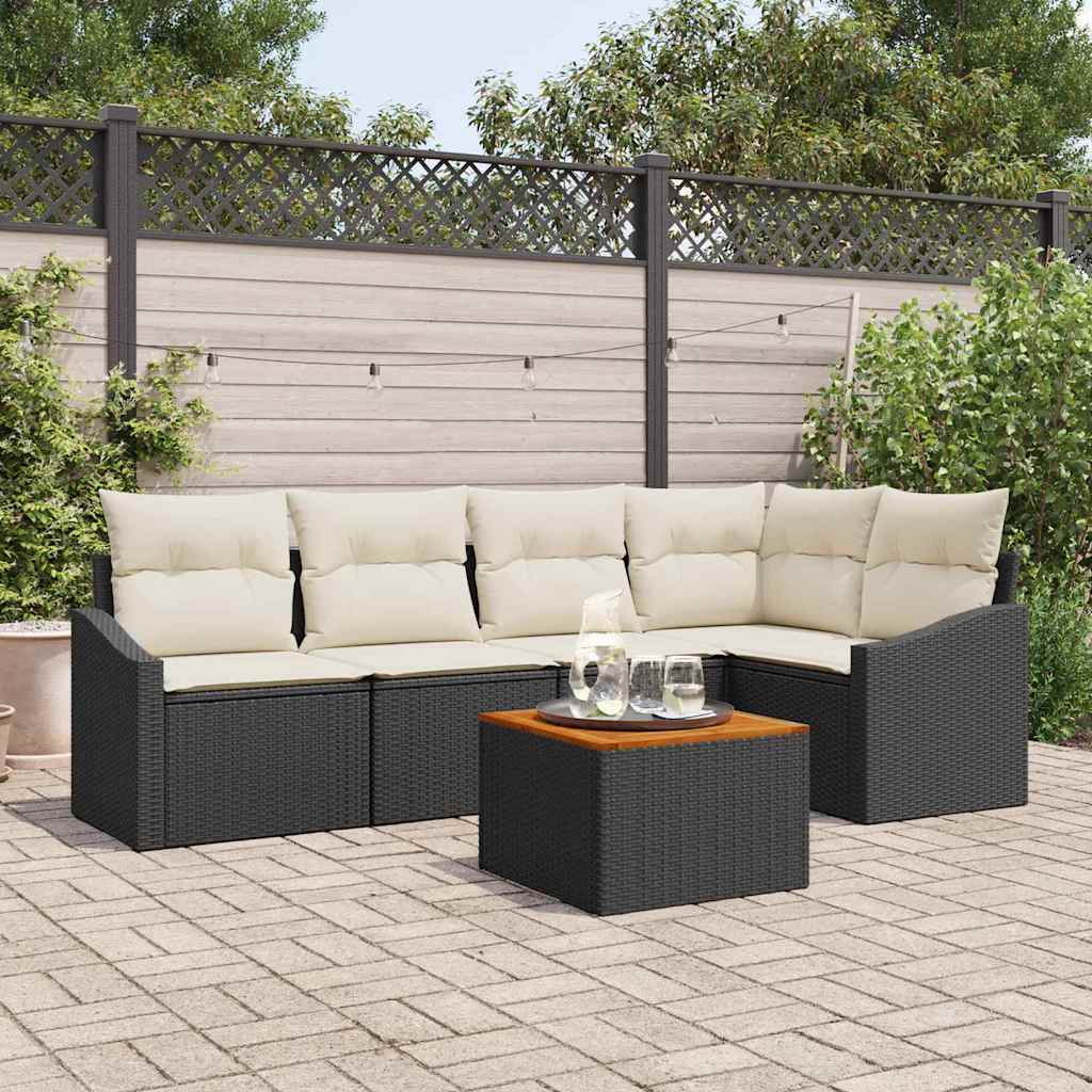 Conjunto de sofás de jardín 6 pcs Negro y crema ratán sintético