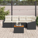 Conjunto de sofás de jardín 6 pcs Negro y crema ratán sintético