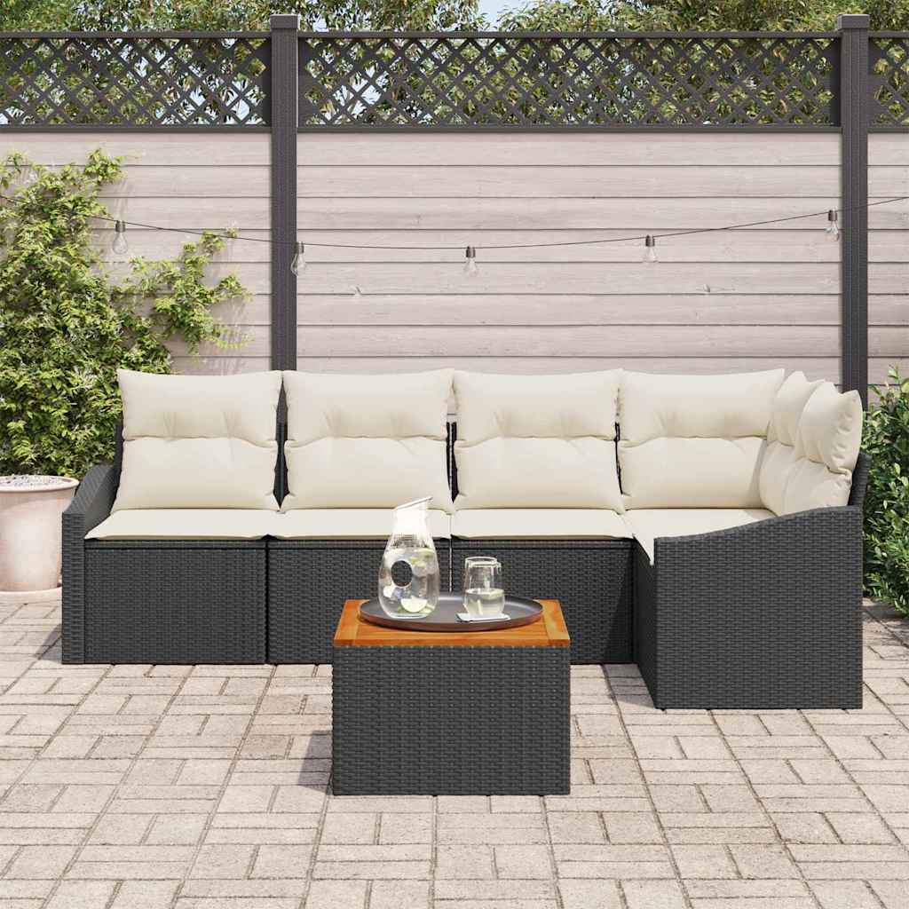 Conjunto de sofás de jardín 6 pcs Negro y crema ratán sintético