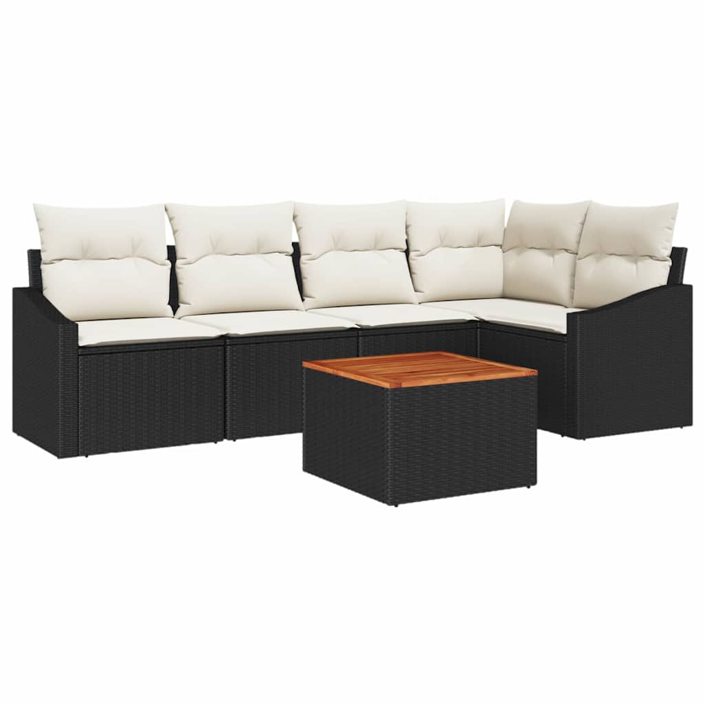 Conjunto de sofás de jardín 6 pcs Negro y crema ratán sintético