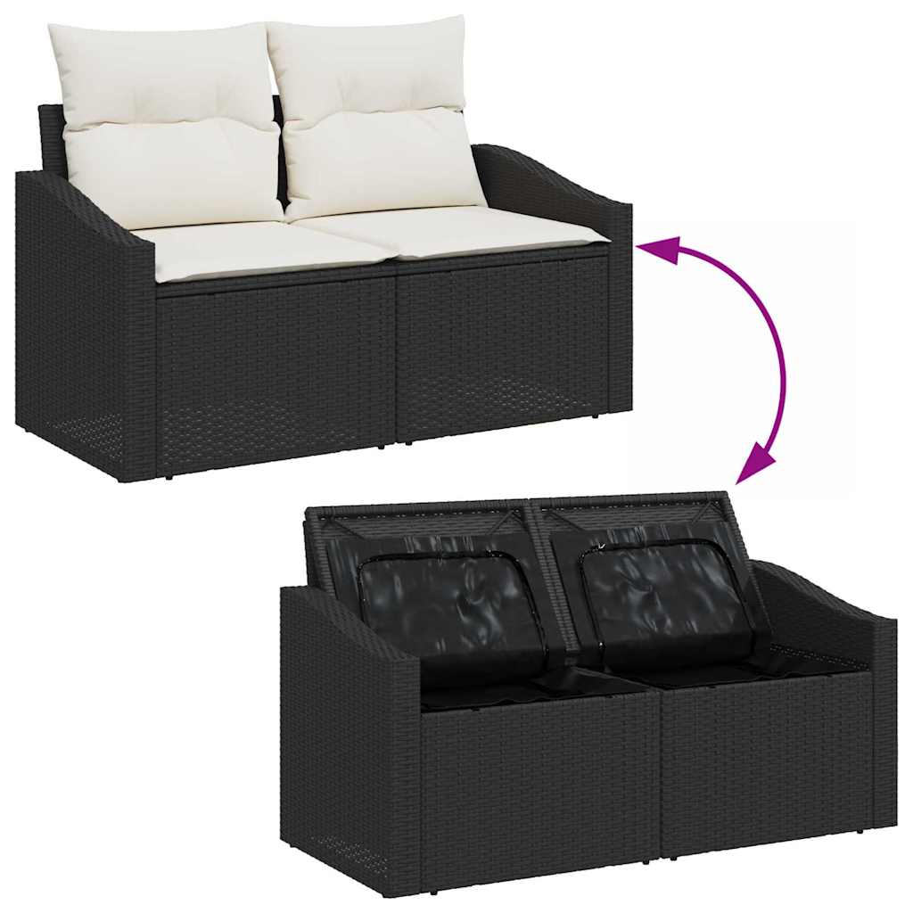 Conjunto de sofás de jardín 6 pcs Negro y crema ratán sintético