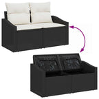 Conjunto de sofás de jardín 6 pcs Negro y crema ratán sintético