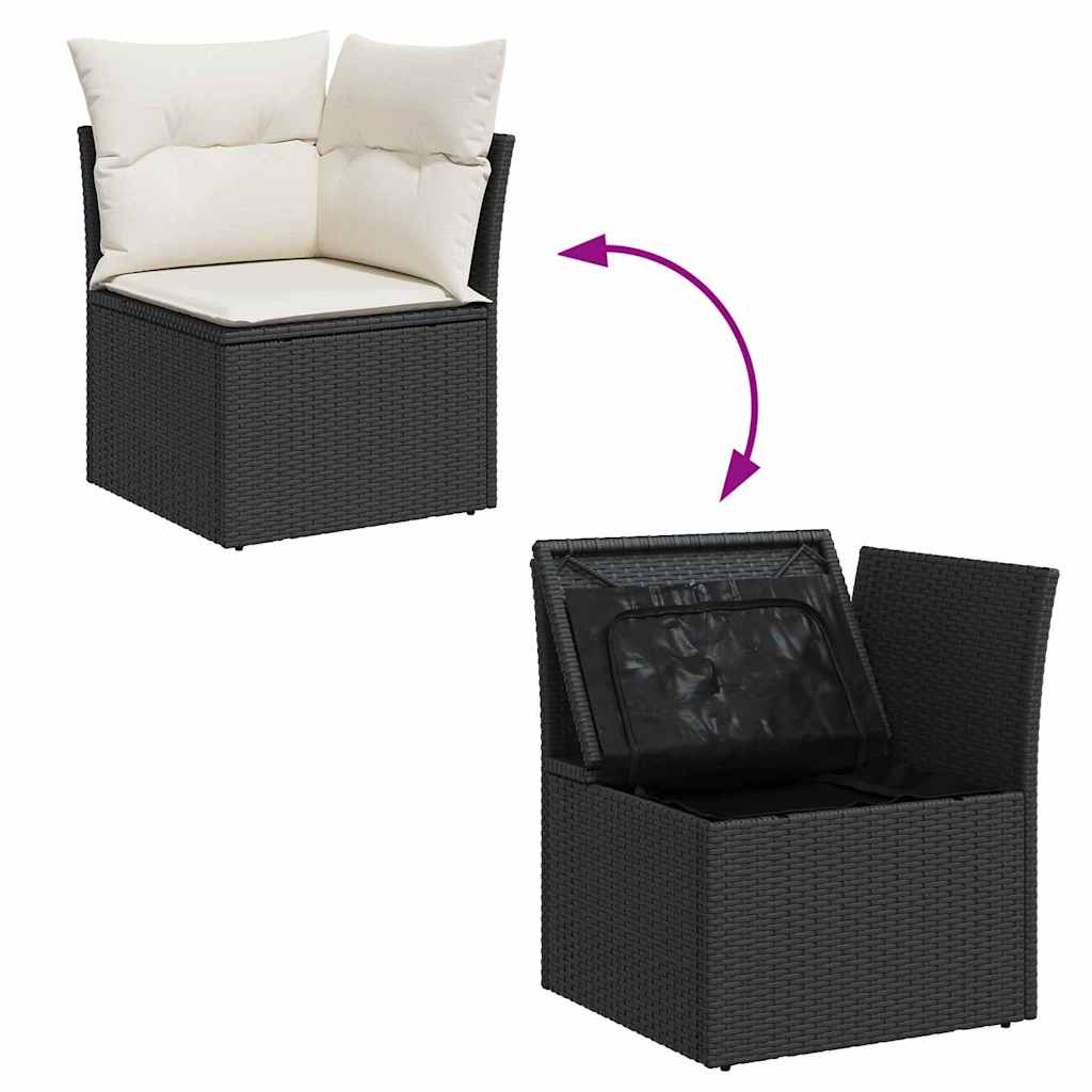 Conjunto de sofás de jardín 6 pcs Negro y crema ratán sintético