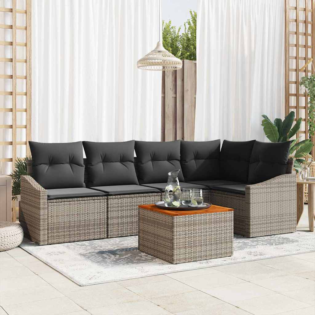 Conjunto de sofás de jardín 6 pcs Gris ratán sintético