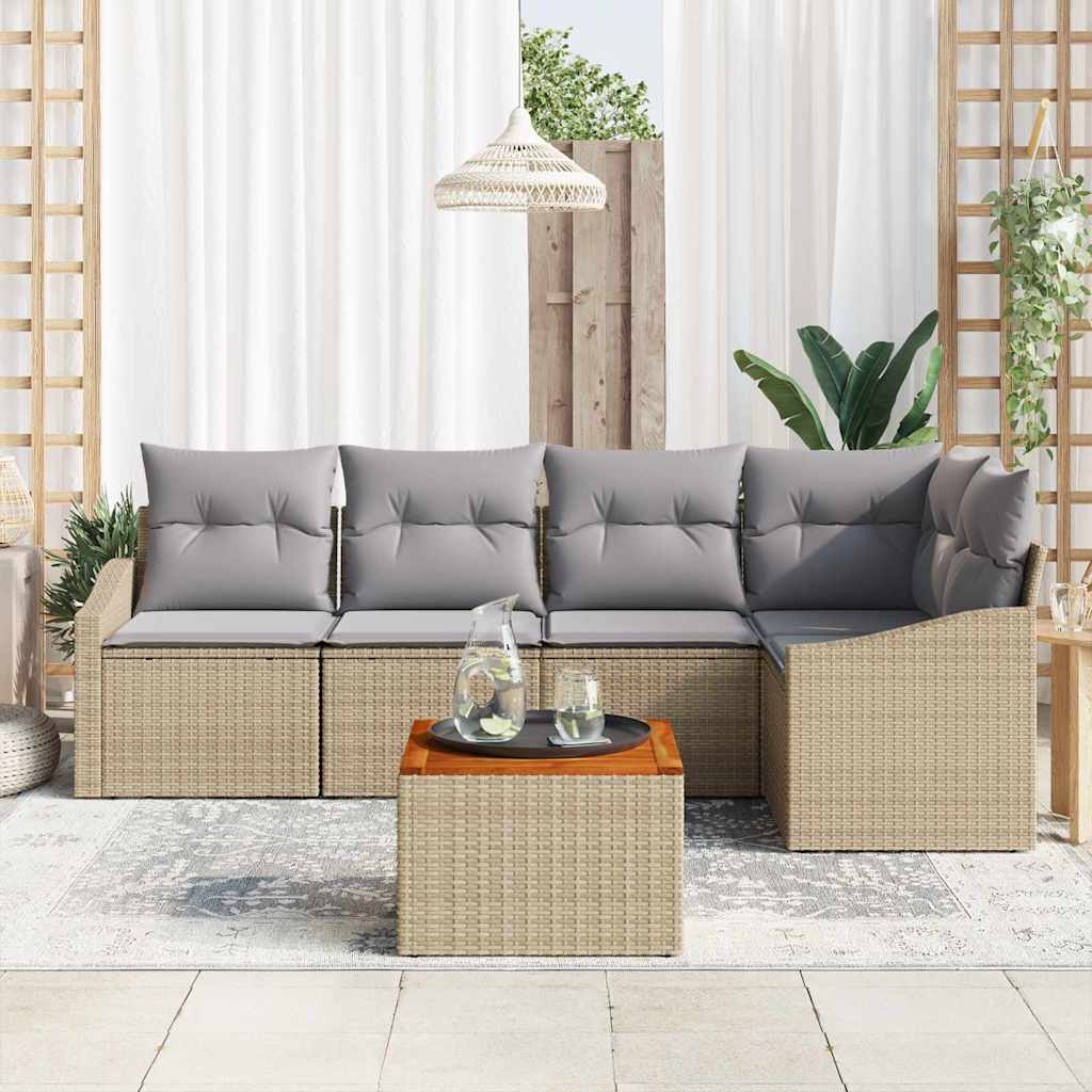 Conjunto de sofás de jardín 6 pcs Beige y Gris Claro