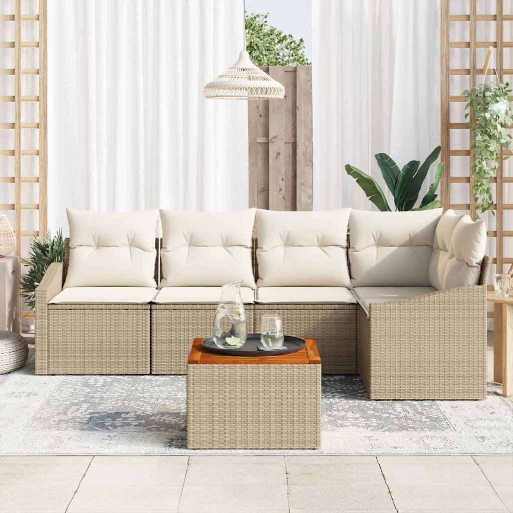 Conjunto de sofás de jardín 6 pcs Beige y Crema ratán sintético