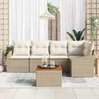 Conjunto de sofás de jardín 6 pcs Beige y Crema ratán sintético
