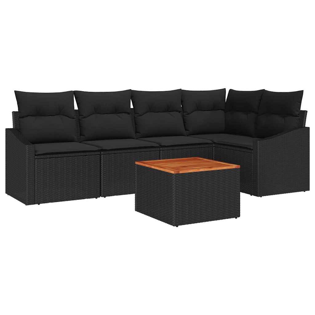 Conjunto de sofás de jardín 6 pcs Negro ratán sintético
