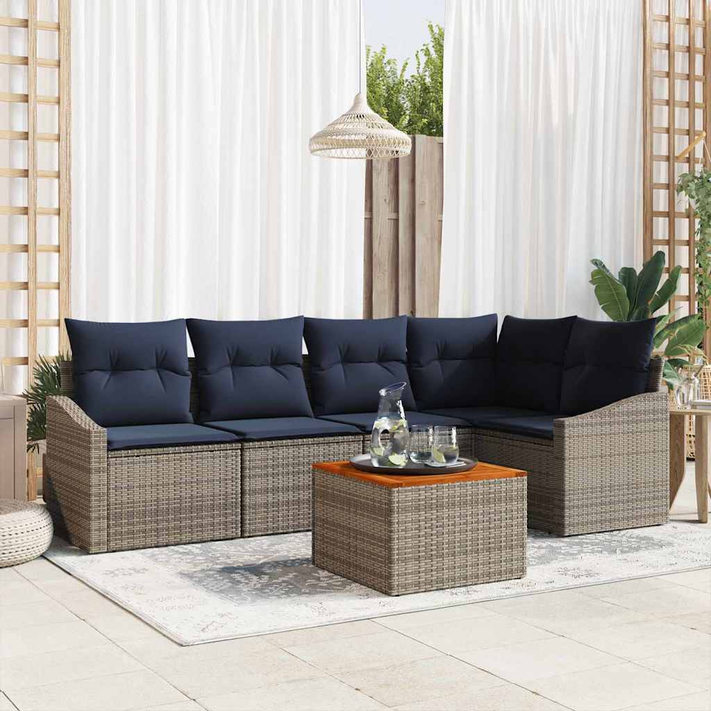 Conjunto de sofás de jardín 6 pcs Gris ratán sintético
