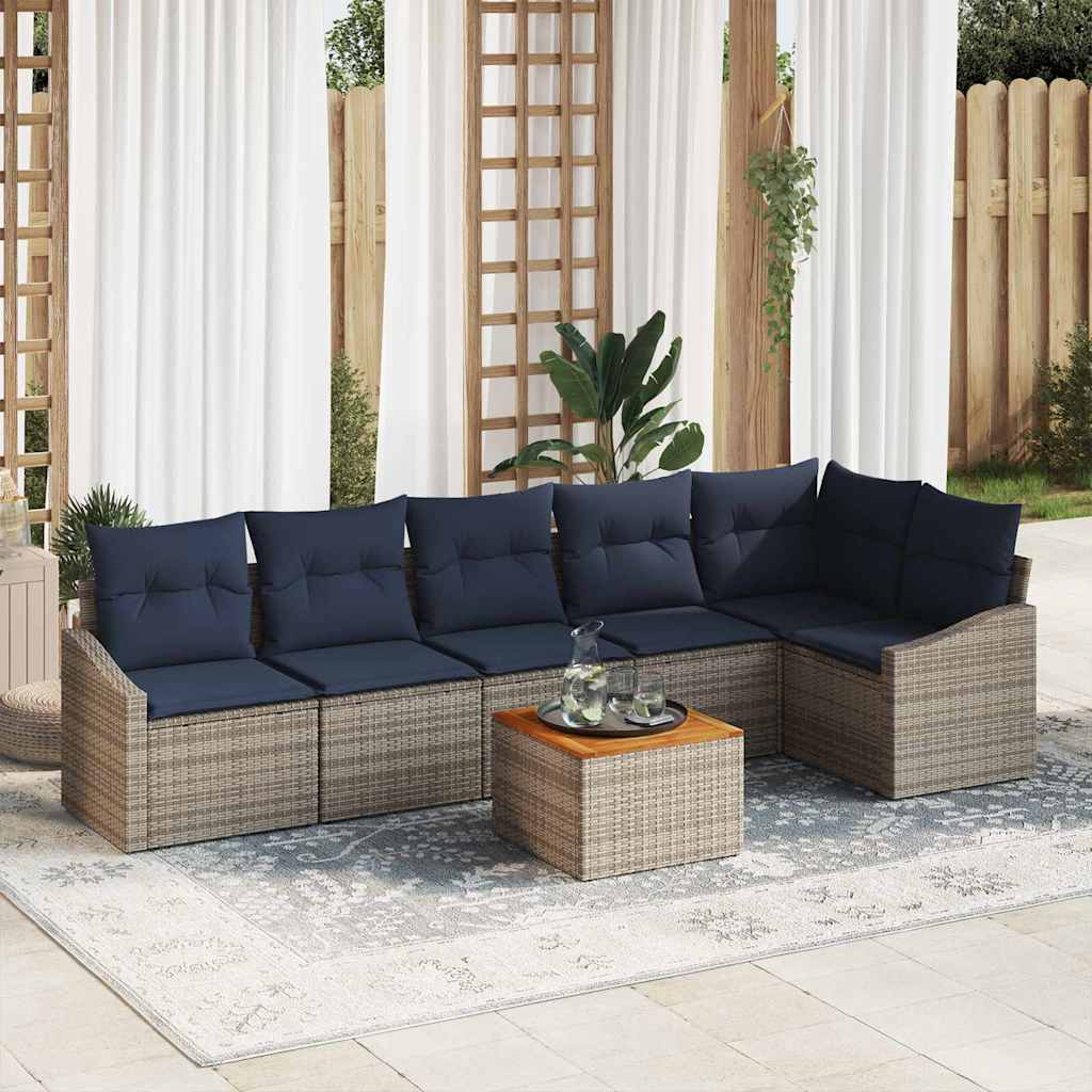 Conjunto de sofás de jardín 7 pcs Gris y azul marino