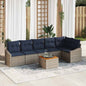 Conjunto de sofás de jardim 7 pcs Cinzento e azul-escuro