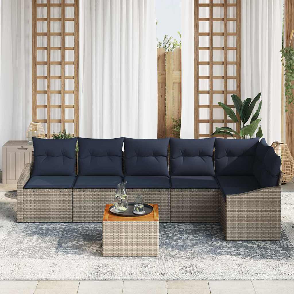 Conjunto de sofás de jardín 7 pcs Gris y azul marino